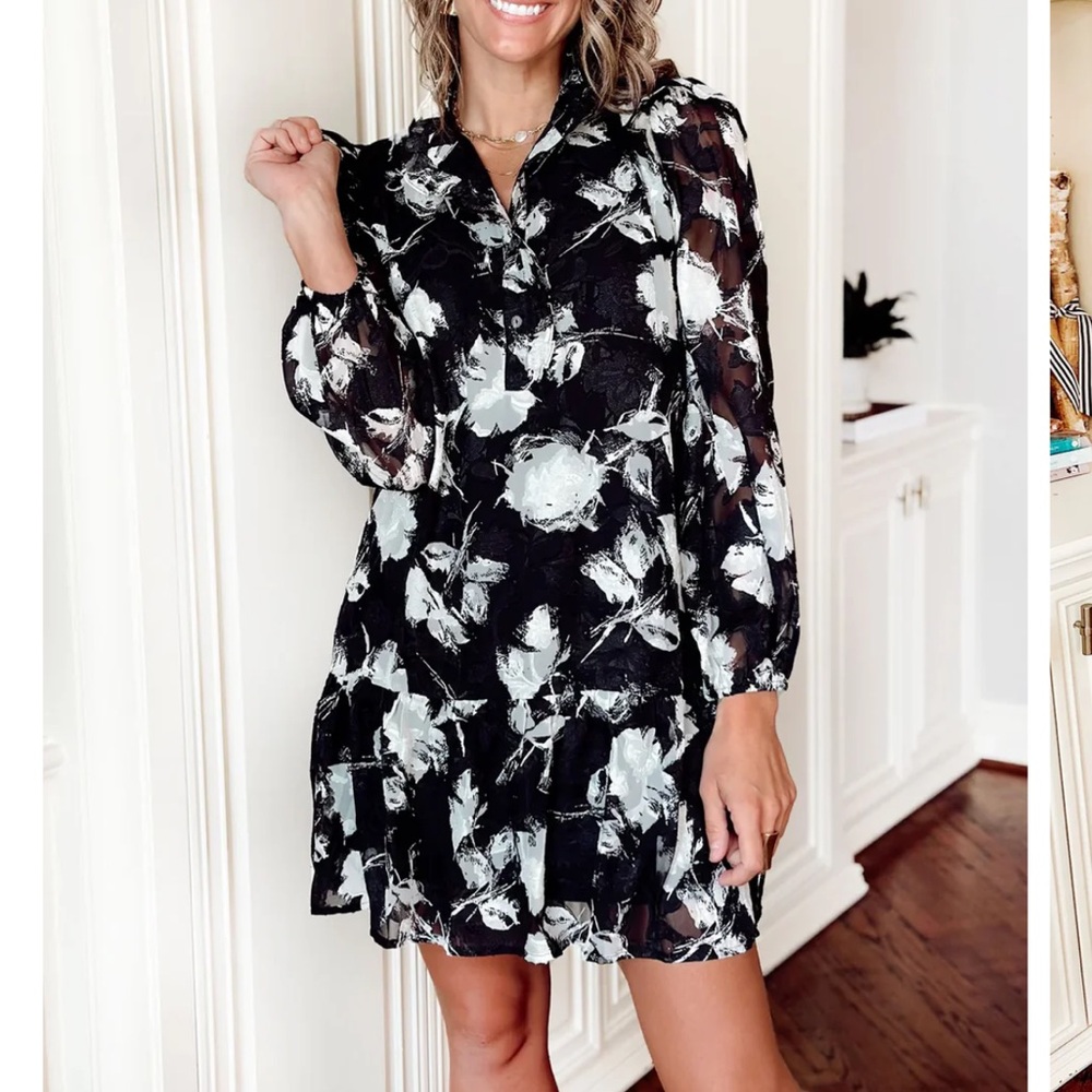 Entro Black & White Long Sleeve Dress - Picture 2 of 9